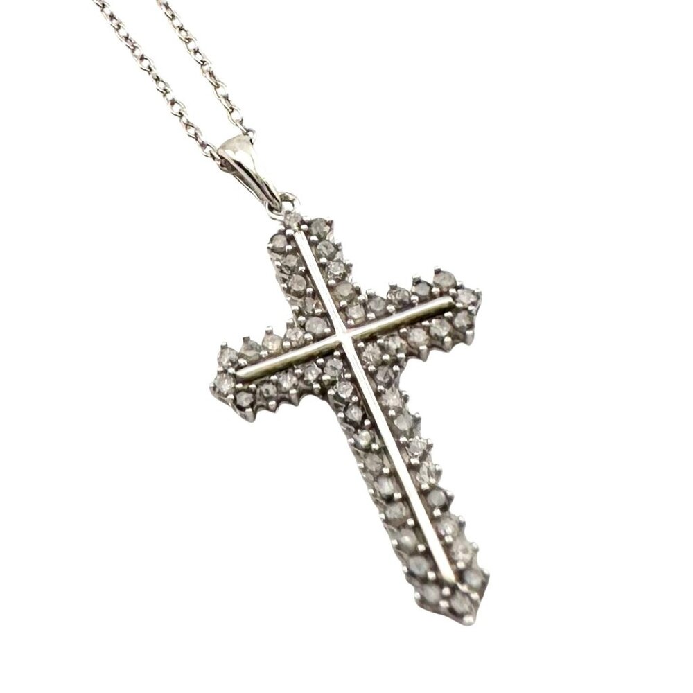 Shimmering 1/2 ct Diamond Cross Necklace - Sterling SIlver